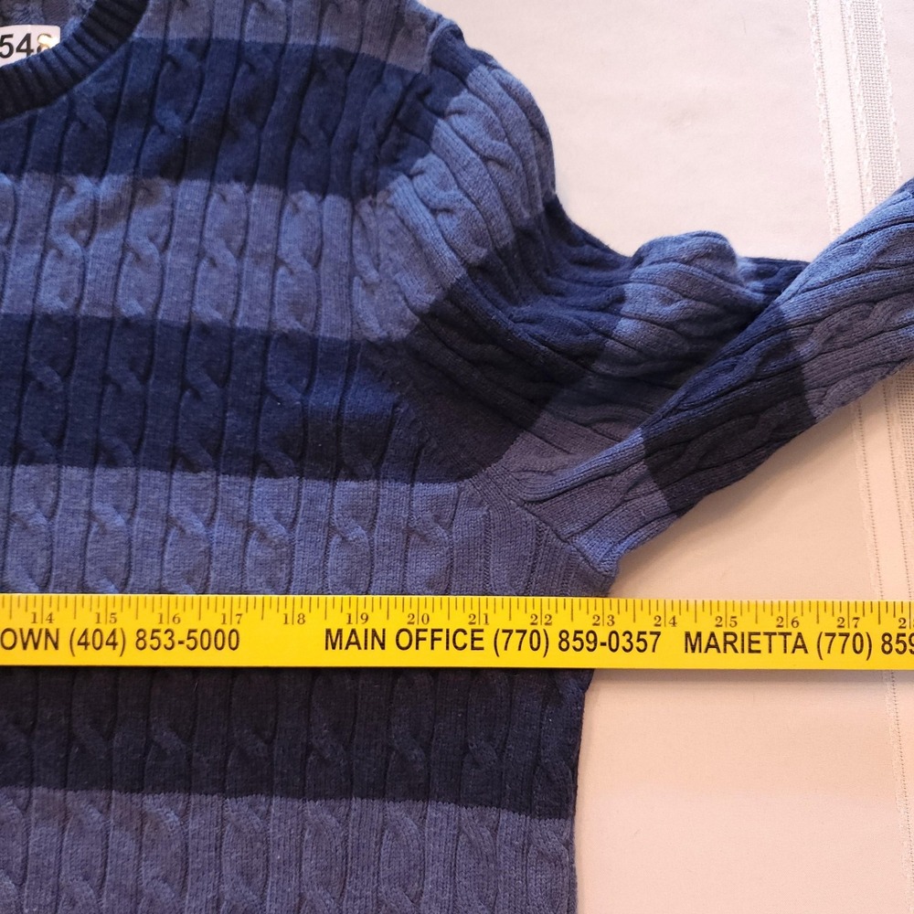 Brooks Brothers Mens 2XL Blue Striped Cable Knit Crew Neck Pullover Sweater - Picture 8 of 11
